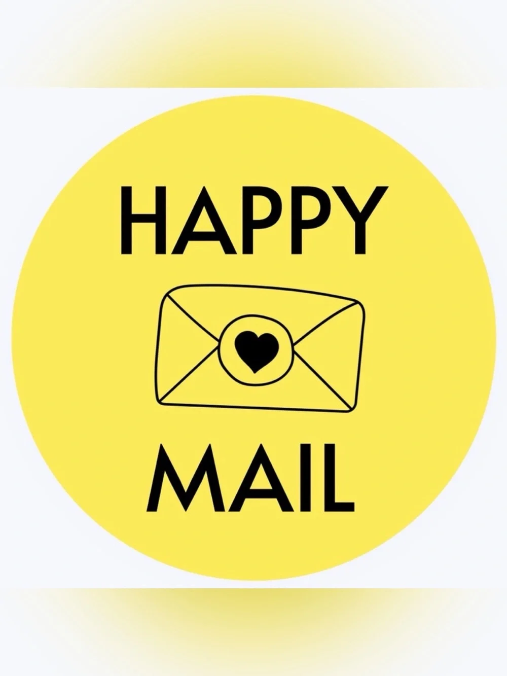 30 SHIPPING STICKERS - 2” ROUND - HAPPY MAIL - YELLOW